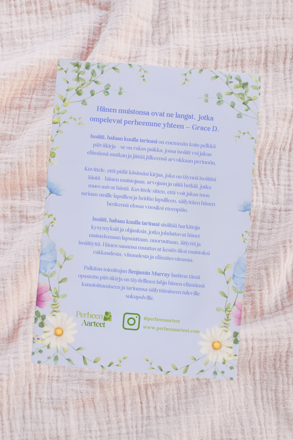 Isoäidin muistot – Opastettu päiväkirja 💜 BLACK FRIDAY -50 % 💜